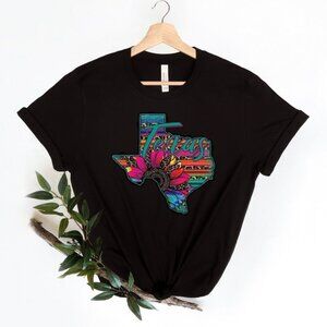 Texas Serape Sunflower Shirt, Boho State Map Graphic Tee